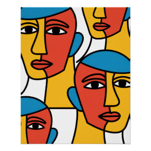 Abstrakter Gesichterdruck, lebendige geometrische  Poster