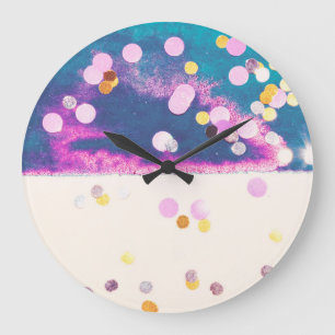 Abstrakter Glittery Blue Watercolor Splash Große Wanduhr