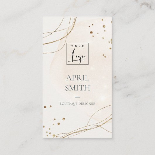 Abstrakter Glitzer Ivory Gold Wasserfarblogos Visitenkarte (Vorderseite)