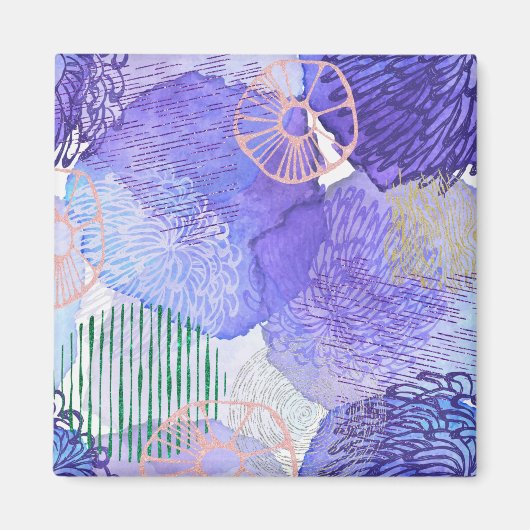 Abstrakter Glitzer mit Aquarellfarben Lila Magnet (Vorne)