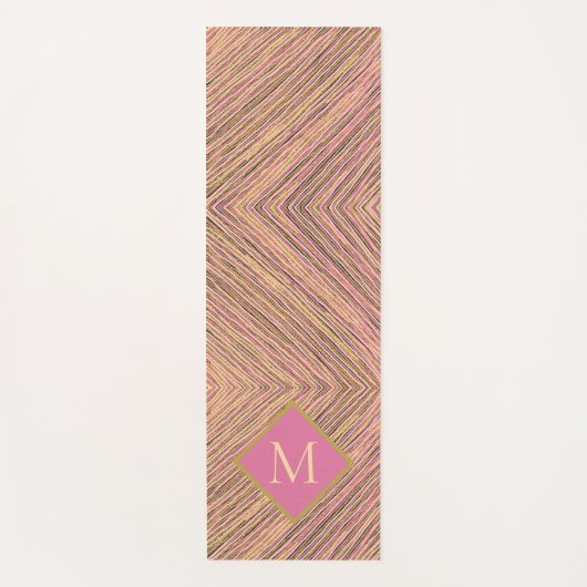 Abstrakter Glitzer Monogram, rosa Streifen Yogamatte (Vorderseite)