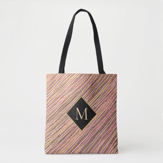 Abstrakter Glitzer Monogram Strip Tasche (Vorderseite)