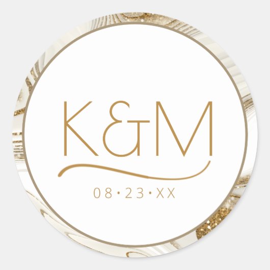 Abstrakter Glitzer Strata Border Wedding Ivory ID9 Runder Aufkleber (Vorderseite)