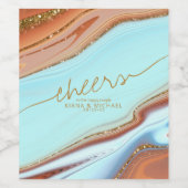 Abstrakter Glitzer Strata Cheers Sky Blue ID903 Weinetikett (Einzelnes Label)