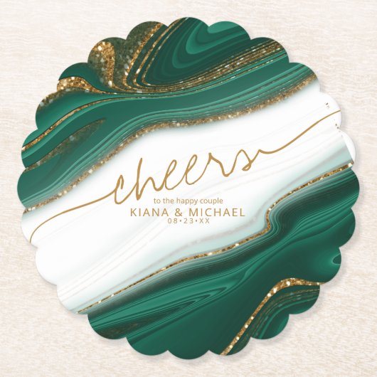 Abstrakter Glitzer Strata Wedding Cheers Green ID9 Untersetzer (Vorderseite)