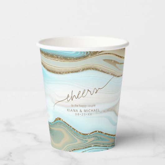 Abstrakter Glitzer Strata Wedding Cheers ID903 Pappbecher (Rückseite)