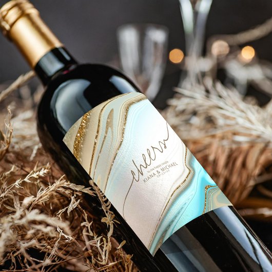 Abstrakter Glitzer Strata Wedding Cheers ID903 Weinetikett