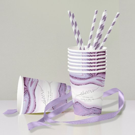 Abstrakter Glitzer Strata Wedding Cheers Lilac ID9 Pappbecher
