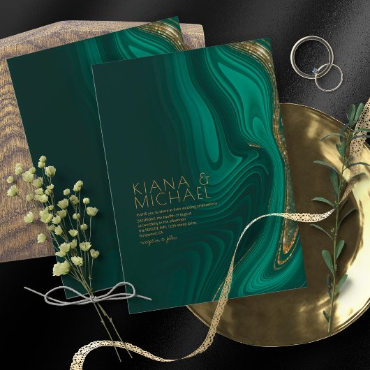 Abstrakter Glitzer Strata Wedding Dk Green ID903 Einladung