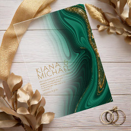 Abstrakter Glitzer Strata Wedding Green Gold ID903 Acryleinladungen
