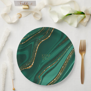 Abstrakter Glitzer Strata Wedding Green ID903 Pappteller