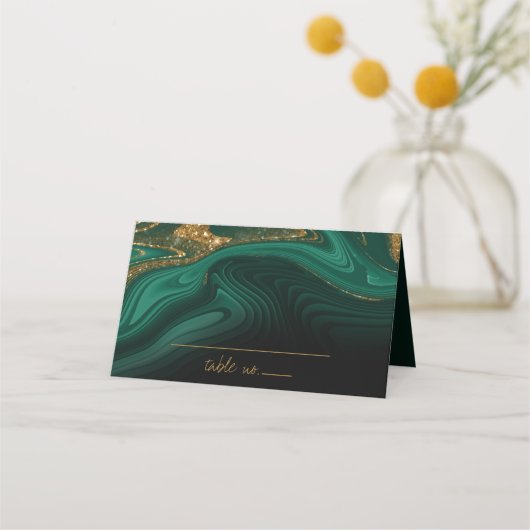 Abstrakter Glitzer Strata Wedding Green ID903 Platzkarte (Vorderseite)
