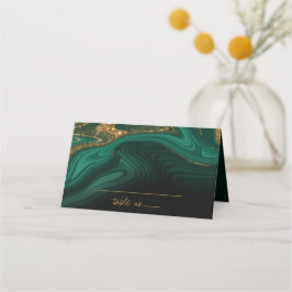 Abstrakter Glitzer Strata Wedding Green ID903 Platzkarte