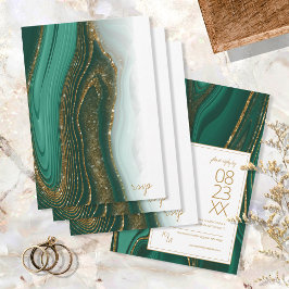 Abstrakter Glitzer Strata Wedding Green ID903 RSVP Karte