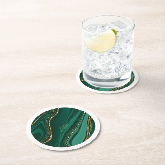 Abstrakter Glitzer Strata Wedding Green ID903 Runder Pappuntersetzer (Vor Ort)