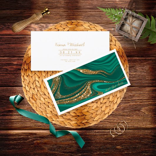 Abstrakter Glitzer Strata Wedding Green ID903 Save The Date