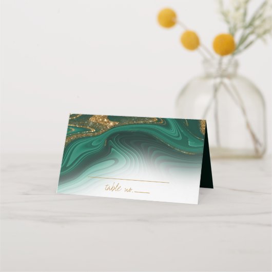 Abstrakter Glitzer Strata Wedding Green Wht ID903 Platzkarte (Vorderseite)