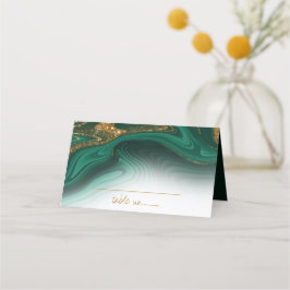 Abstrakter Glitzer Strata Wedding Green Wht ID903 Platzkarte