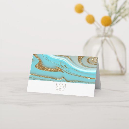 Abstrakter Glitzer Strata Wedding ID903 Platzkarte (Rückseite)