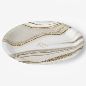 Abstrakter Glitzer Strata Wedding Ivory Stone ID90 Pappteller (Schrägansicht)