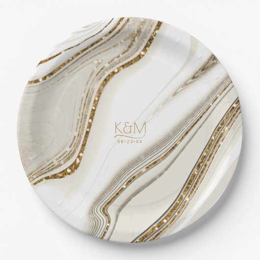 Abstrakter Glitzer Strata Wedding Ivory Stone ID90 Pappteller (Vorderseite)