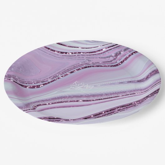 Abstrakter Glitzer Strata Wedding Lilac ID903 Pappteller (Schrägansicht)