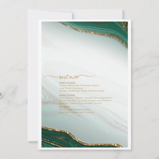 Abstrakter Glitzer Strata Wedding Menu Green ID903 (Rückseite)