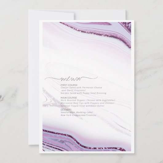 Abstrakter Glitzer Strata Wedding Menu Lilac/W ID9 (Rückseite)