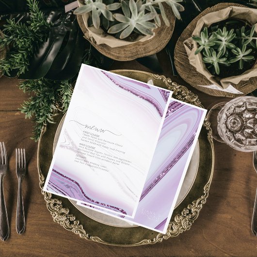 Abstrakter Glitzer Strata Wedding Menu Lilac/W ID9