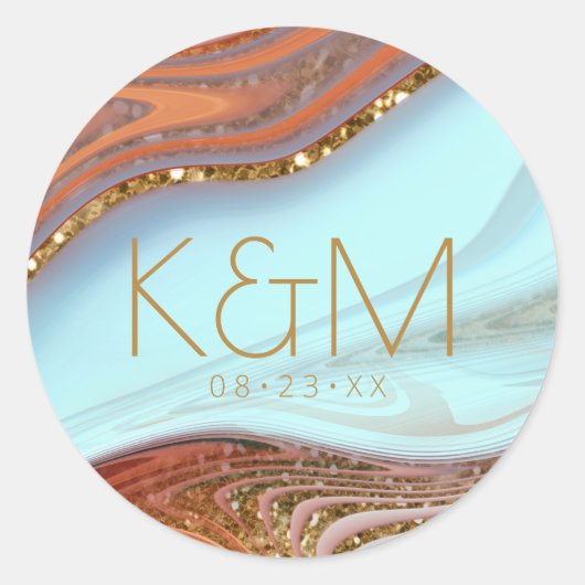 Abstrakter Glitzer Strata Wedding Sky Blue ID903 Runder Aufkleber (Vorderseite)