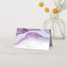 Abstrakter Glitzer Strata Wedding Wht Lilac ID903 Platzkarte