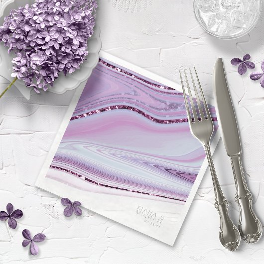 Abstrakter Glitzer Strata Wedding Wht Lilac ID903 Serviette