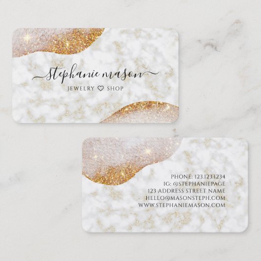 Abstrakter Gold Glitzer Eleganter weißer Marmor Mo Visitenkarte (Vorne/Hinten)