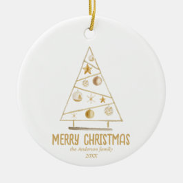 Abstrakter Goldbaum Frohe Weihnachten Keramik Ornament