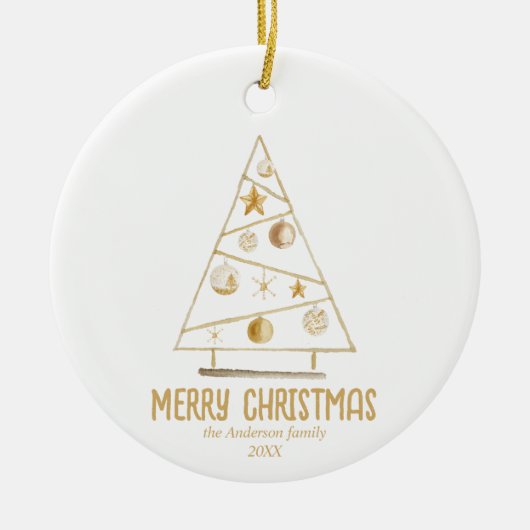 Abstrakter Goldbaum Frohe Weihnachten Keramik Ornament (Vorne)