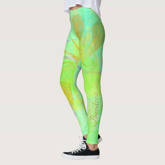 Abstrakter Golddragonfly Blauer Pastell Leggings (Links)