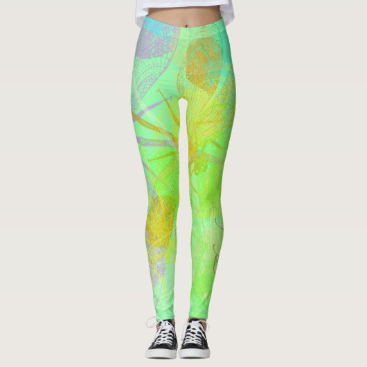 Abstrakter Golddragonfly Blauer Pastell Leggings (Vorderseite)