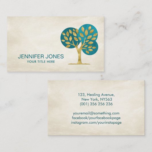 Abstrakter Goldener Baum mit Aquarellkreisen Visitenkarte (Vorne/Hinten)