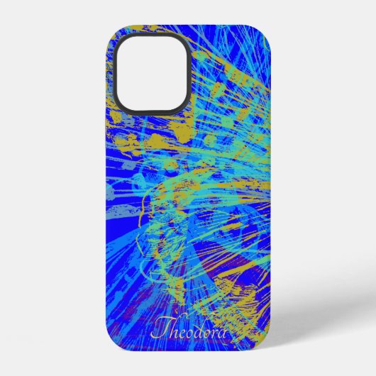 Abstrakter goldener Schmetterling Blaupastell iPhone Hülle (Rückseite)