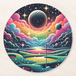 Abstrakter Golfer auf dem Golfball Zirkularsport Runder Pappuntersetzer