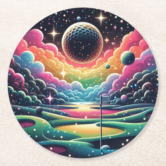 Abstrakter Golfer auf dem Golfball Zirkularsport Runder Pappuntersetzer (Vorderseite)