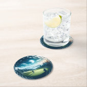 Abstrakter Golfer auf dem Golfball Zirkularsport Runder Pappuntersetzer (Vor Ort)