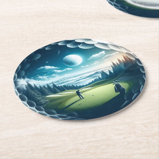 Abstrakter Golfer auf dem Golfball Zirkularsport Runder Pappuntersetzer (Angewinkelt)