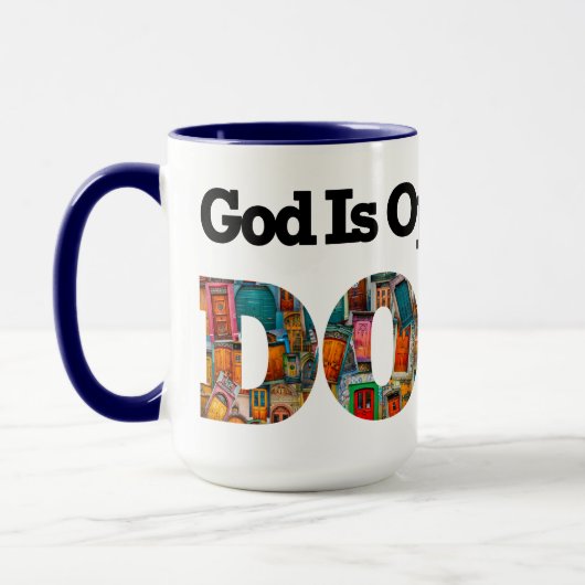 Abstrakter Gott eröffnet neue Türen Muster Blau Mo Tasse (Links)