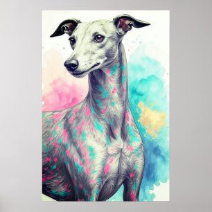 Abstrakter Greyhound Gezeichnet mit lebhaften Farb Poster