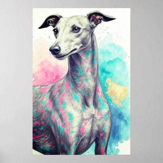 Abstrakter Greyhound Gezeichnet mit lebhaften Farb Poster (Vorne)