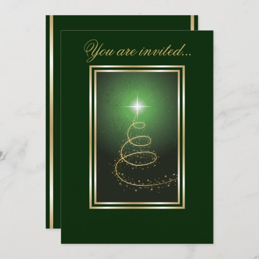 Abstrakter, grün leuchtender Weihnachtsbaum Einladung (Vorne/Hinten)