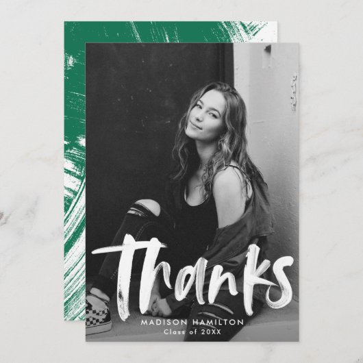 Abstrakter Grüner Pinselstrich Foto Abschluss Dankeskarte (Vorne/Hinten)