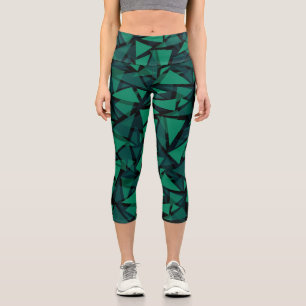 Abstrakter, grüner Smaragdpolygonaler Baum Capri Leggings