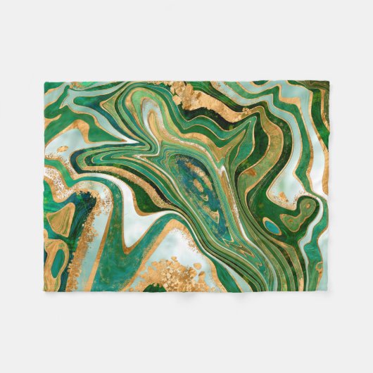 Abstrakter grüner und goldfarbener Marmor Fleecedecke (Vorderseite (Horizontal))